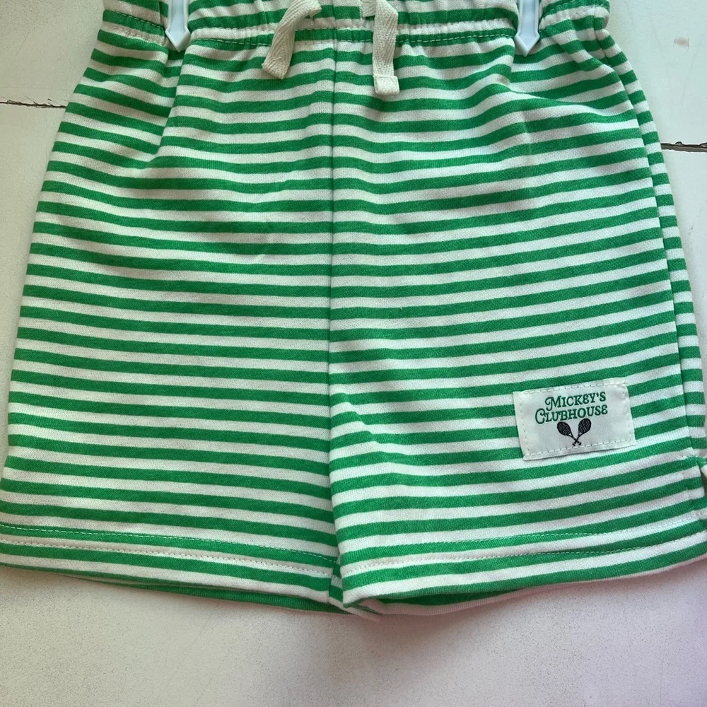 Disney Mickey Mouse White Hoodie and Green Striped Shorts Set